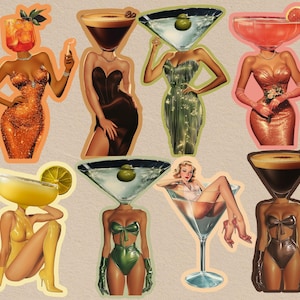 Adesivi per cocktail, adesivi in vinile Espresso Martini, adesivi per laptop Dirty Martini, adesivi Kindle Aesthetic Coquette, arte per carrelli da bar