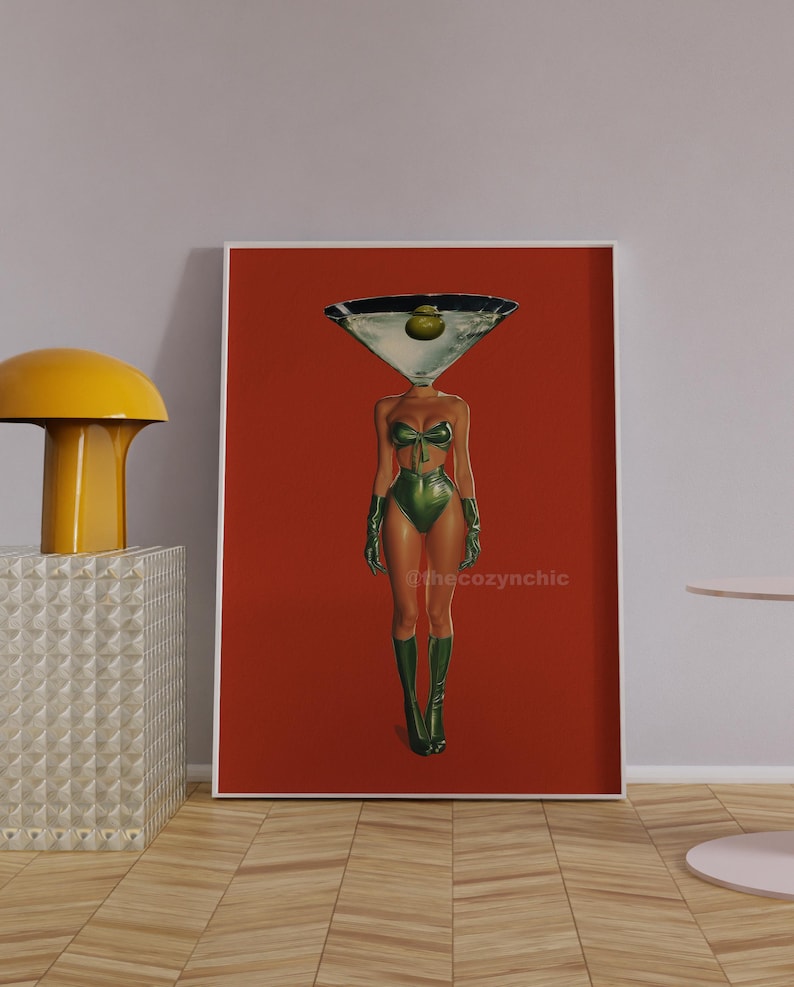Dirty Martini Cocktail Vintage Art Print, Retro Bar Cart Decor, Cocktail Wall Art image 5