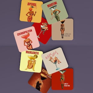 Vintage Cocktail Coasters, Trendy Bar Cart Decor, Dirty Martini Coasters