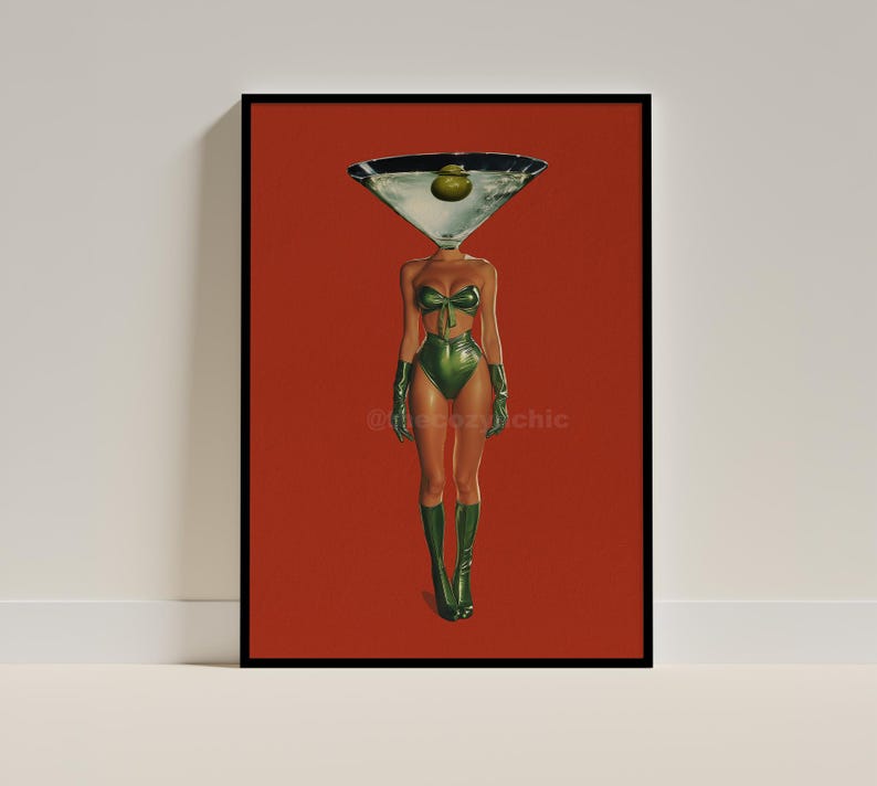 Dirty Martini Cocktail Vintage Art Print, Retro Bar Cart Decor, Cocktail Wall Art image 3