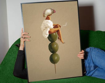 Funky Martini Olive Art Print, Retro Cocktail Bar Decor (Digital Download)