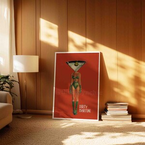 Dirty Martini Cocktail Vintage Art Print, Retro Bar Cart Decor, Cocktail Wall Art image 7