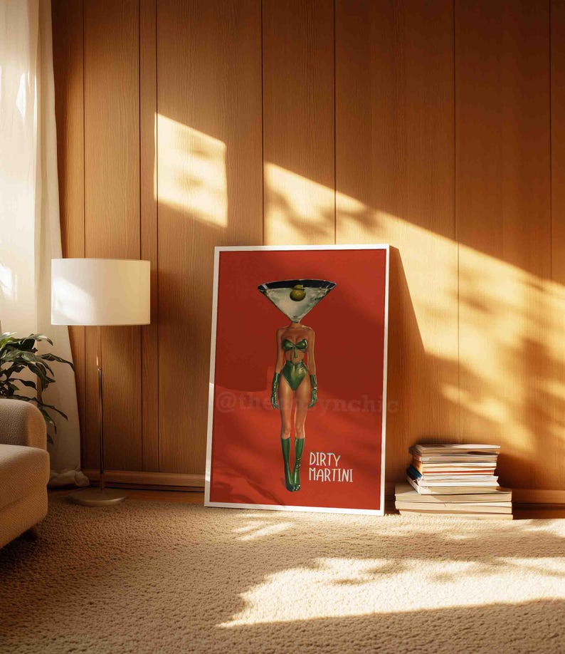 Dirty Martini Cocktail Vintage Art Print, Retro Bar Cart Decor, Cocktail Wall Art image 7