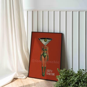Dirty Martini Cocktail Vintage Art Print, Retro Bar Cart Decor, Cocktail Wall Art image 6