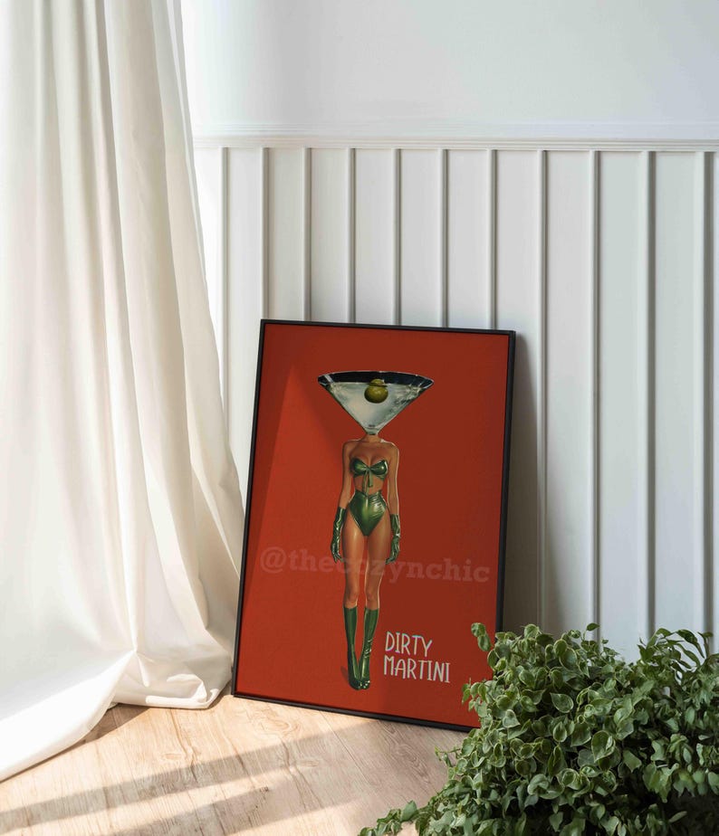 Dirty Martini Cocktail Vintage Art Print, Retro Bar Cart Decor, Cocktail Wall Art image 6