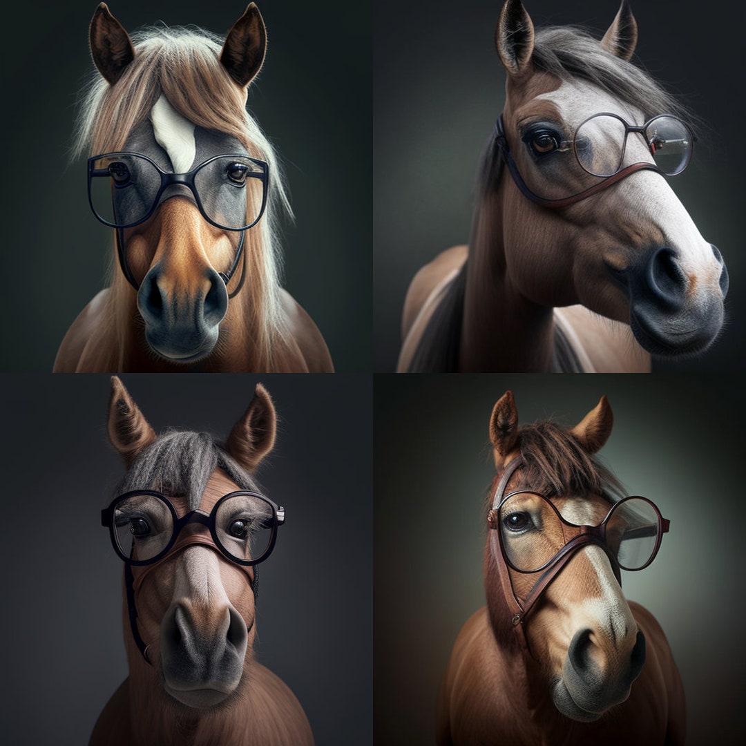 Digital Art Horse Wearing Glasses Etsy