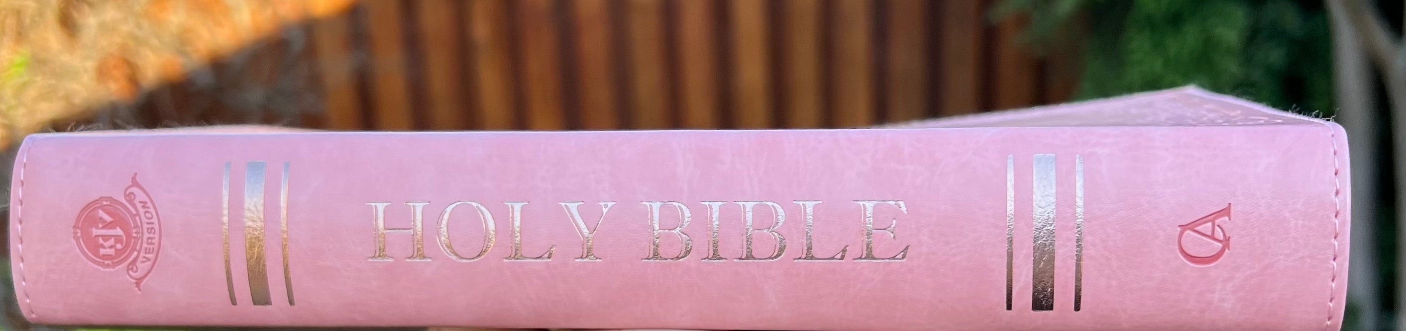 Beautifully Simple KJV Pink Leather Soft Giant Print Bible with Decorative/ Protective Gold Corners and Custom Name Option