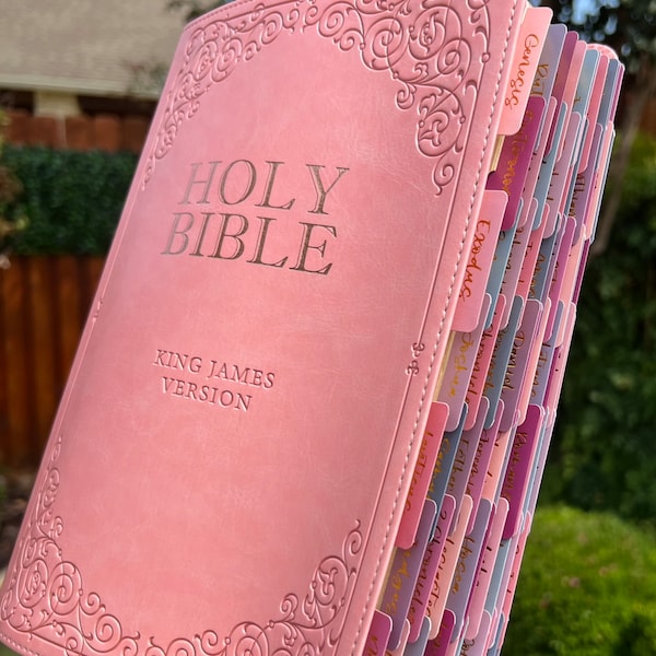 Beautiful KJV Pink LeatherSoft Giant Print Bible with Ombre Tabs