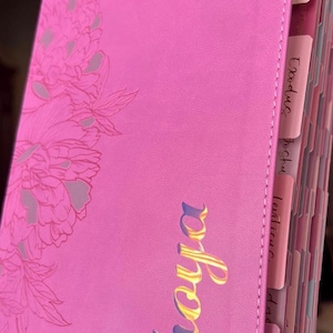 May include: A pink journal with the name "Choya" in gold script. The cover features a floral design. The journal has labeled tabs for different sections. The Swiss Kiss Collection logo is visible in the upper left corner.