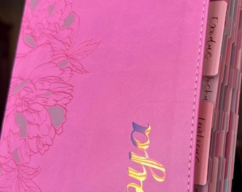 Può includere: Un diario rosa con il nome "Choya" in oro. La copertina presenta un design floreale. Il diario ha schede etichettate per diverse sezioni. Il logo Swiss Kiss Collection è visibile.