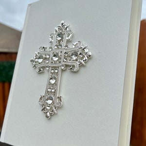 Gorgeous White ESV Single Column Journaling Bible with Silver or Gold Crystal Cross Embellishment