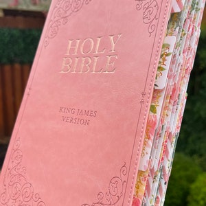 Beautiful KJV Pink LeatherSoft Giant Print Bible with Floral Tabs