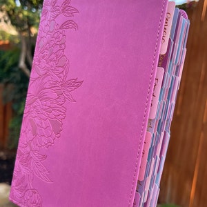 Pink NLT Personal Size Giant Print Holy Bible with Ombre Tabs,Red Letter, Leather Touch,