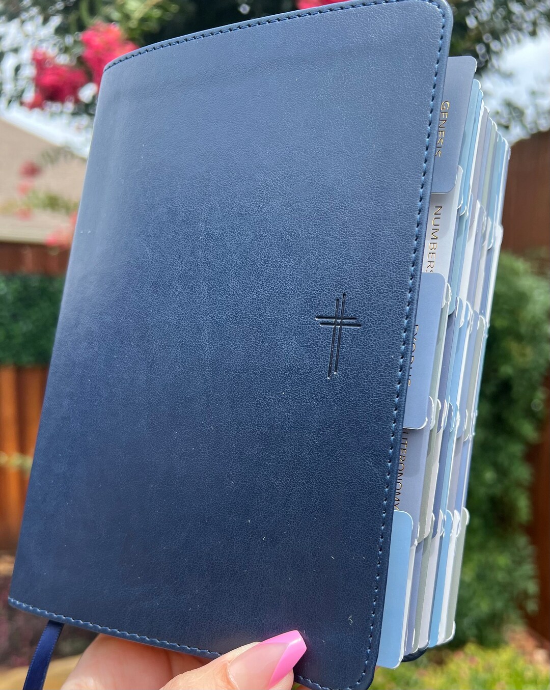 NLT Navy Blue Cross Bible, Compact Large Print, Filamentenabled, With
