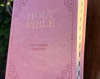 Beautifully Simple KJV Pink Leather Soft Giant Print Bible with Decorative/ Protective Gold Corners and Custom Name Option