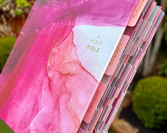 Gorgeous NIV Pink Marble Bible with TABS, Cloth over Board, Art Gilded Edges, Red Letter, Comfort Print