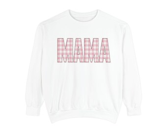 Mama Plaid Letters Sweatshirt | Pink Buffalo Check MAMA Crewneck
