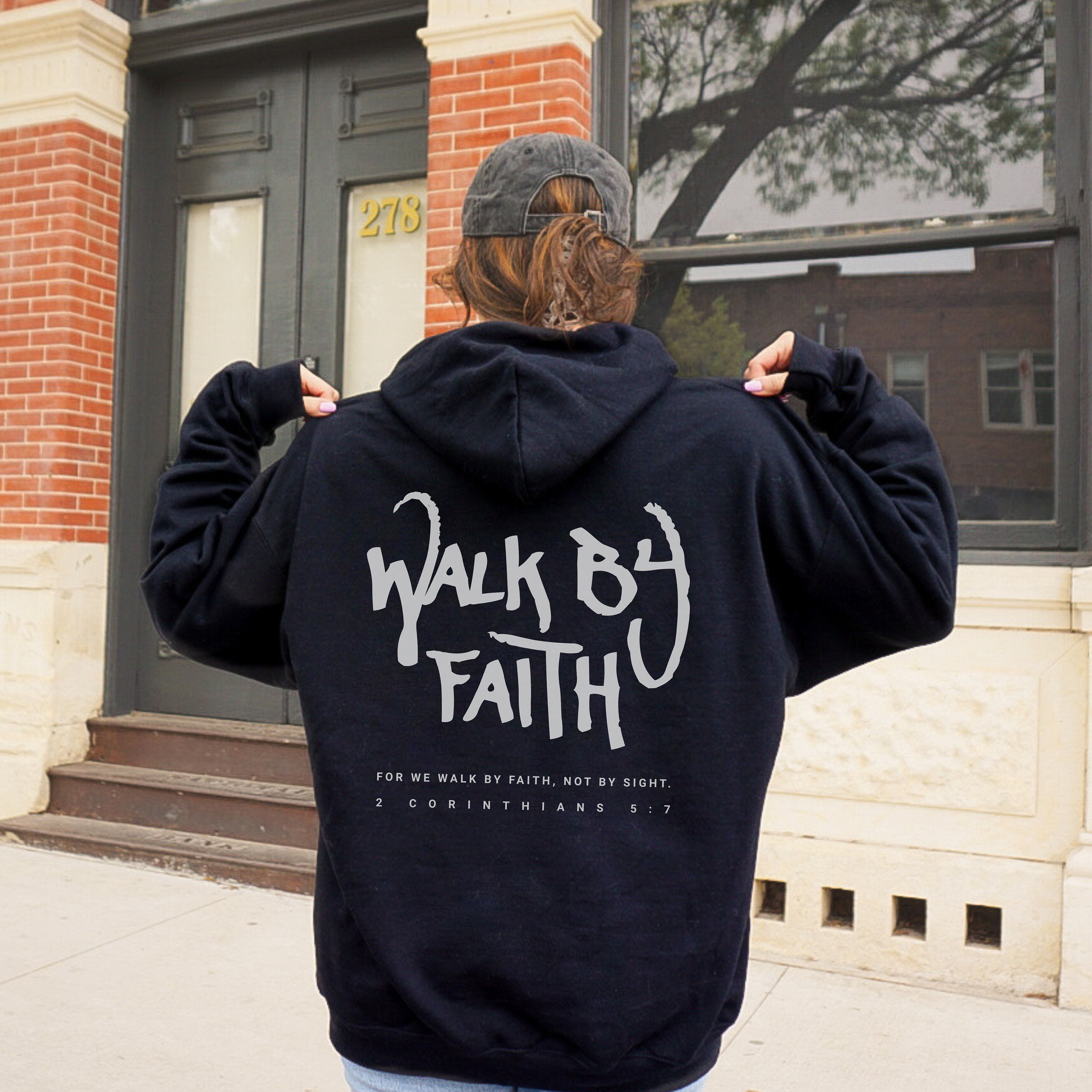 Scripture Hoodies Walk by Faith 2 Corinthians 5:7 Aesthetic Christian Streetwear Bible ...