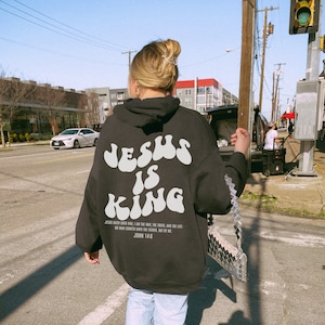 Jesus is King Retro Wavy Christian Hoodie Aesthetic Christian Streetwear Hoodie Jesus Hoodie Christian Merch Christian Clothing Bible Hoodie