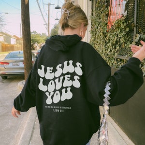 Jesus Loves You Retro Wavy Christian Hoodie Aesthetic Christian Hoodie Jesus Hoodie Christian Streetwear Christian Apparel Hooded Sweatshirt