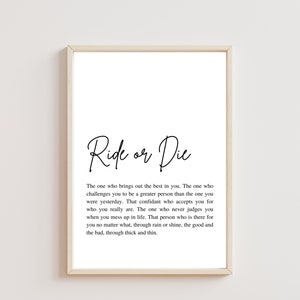 Ride or die wall art, Printable friendship wall art, Ride or die gift, Minimalist friendship print, Ride or die print, Friendship home decor