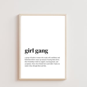 Girl gang definition, Girl gang wall art, Printable friendship wall art, Minimalist friendship quote, Friendship wall decor