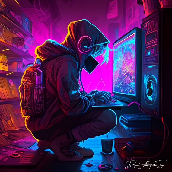 Neon Hack: Ai-generated Gamer Mainframe Strike Digital - Etsy