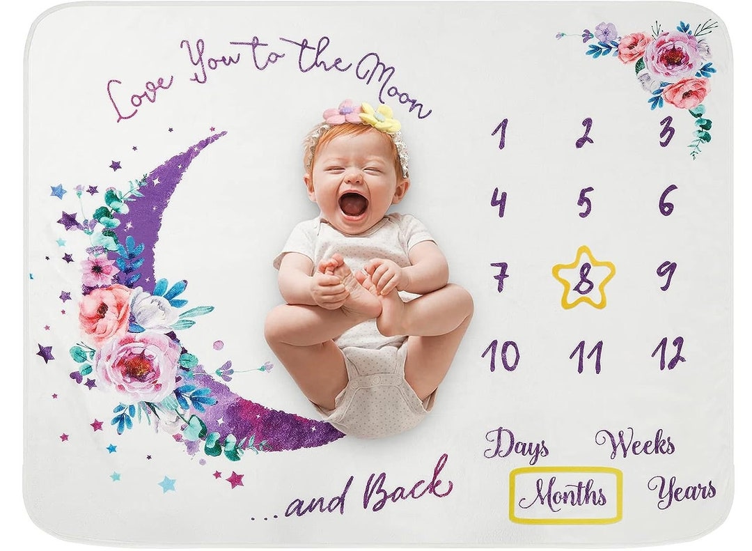 Love You to the Moon and Back Blanket, Baby Monthly Milestone Blanket