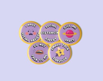 Ansiedad social / Conjunto de botones pin / Divertido / Sarcasmo / Fobia social