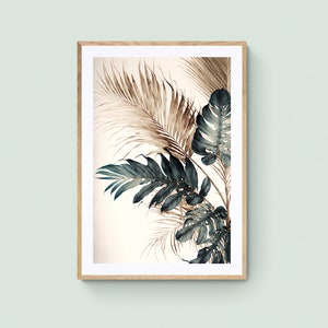 Hojas de palma vintage neutrales - Descarga digital Impresión digital - estética boho - calmante - arte de pared - tropical - playa - arte de pared imprimible