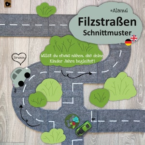 フェルトで作る遊び道、小さなおもちゃの車のわかりやすい説明付きパターン、子供向けの裁縫アイデア