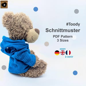 Teddy Hoody sewing pattern with step-by-step instructions, soft toy sewing idea, PDF pattern, eBook