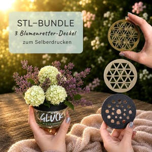 Flower Rescuer STL Bundle – 3D print files for glass flower vases | 3 vase lids for self-printing