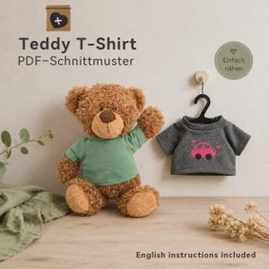 Mönster för nallebjörns-T-shirt – PDF-sömnadsinstruktioner för nallebjörnskläder och gosedjur