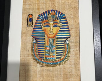 手作りのツタンカーメン王パピルス画：古代エジプト美術（17インチ×14