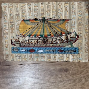 Egypt Boat – Ancient Egypt  - Vintage Authentic Hand Painted Papyrus - Ancient Egypt Art Painting - Egypt Papyrus – Egypt Papyrus Decor