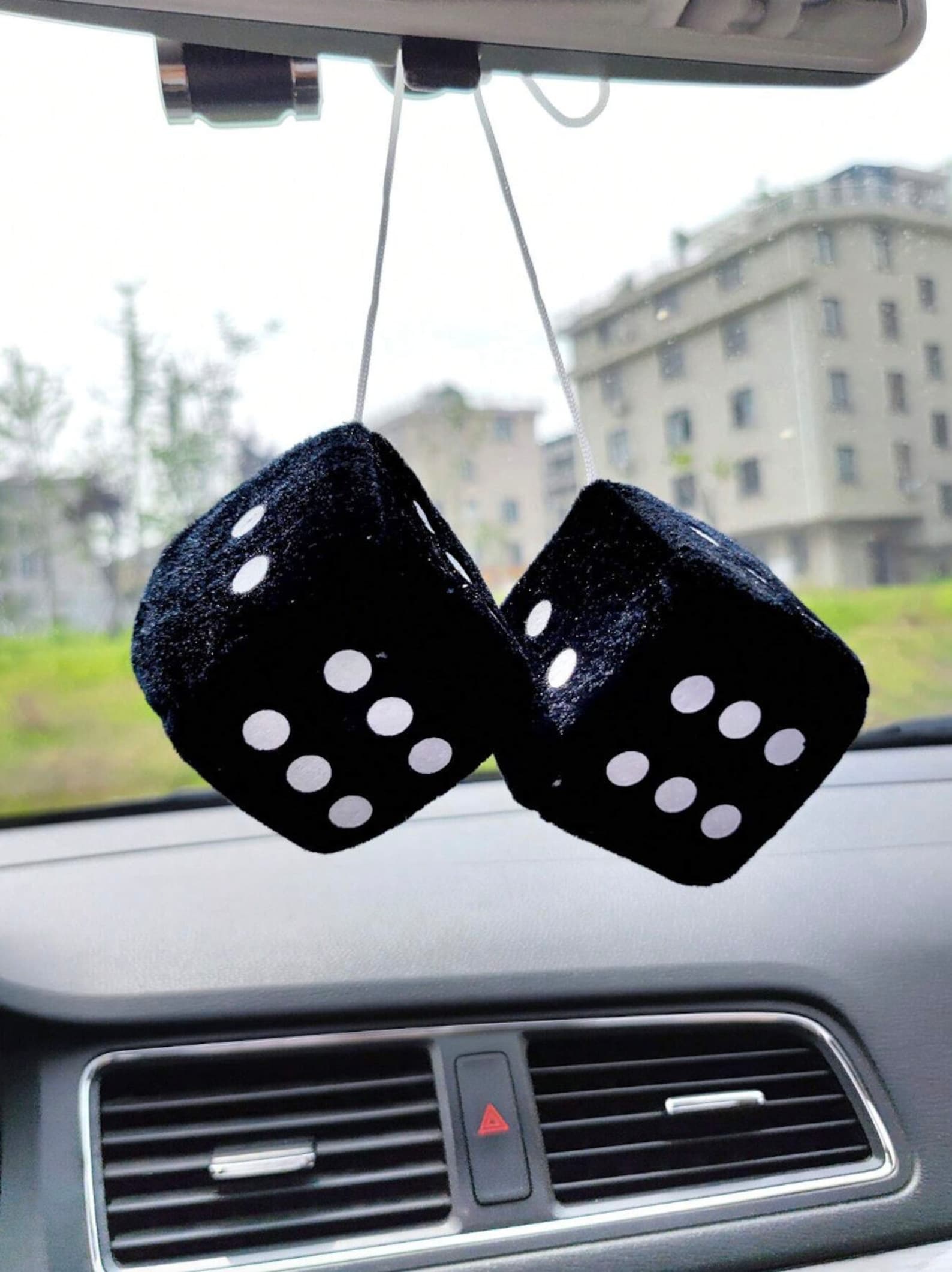 Car Dice Ornament For Rearview Mirror – 0.5in Metal Dice On 20in Chain, Coffee Color, Easy To Hang