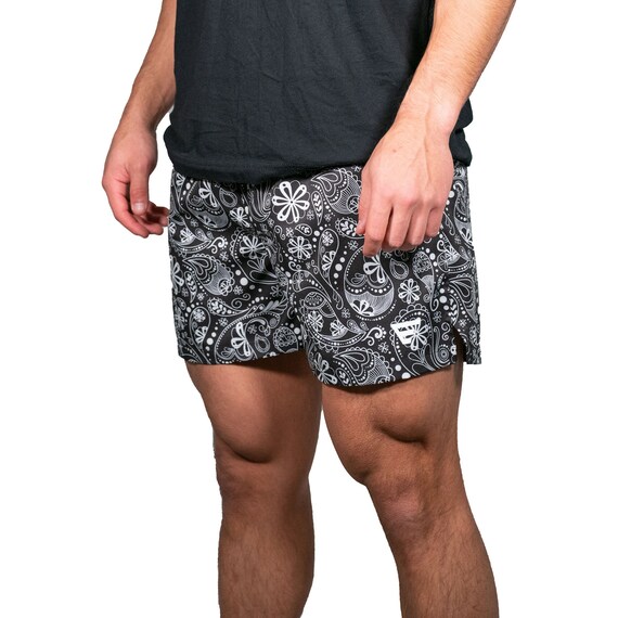 Athletic Fit Paisley Short 5 Inch Inseam Black 