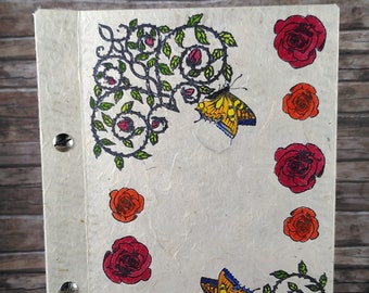 Notebook diary handmade medieval book screws butterfly roses thorns undergrowth approx. Din A5 15.5 x 21.5 cm