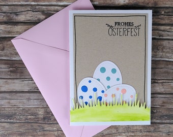 Greeting Card Card Folding Card Easter Easter Ostara Eggs Easter Eggs Hiding Hidden Dots Blue Mint Pink Green Din A6 14.8 x 10.5 cm