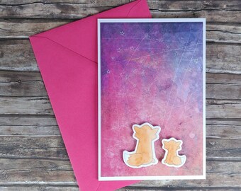 Greeting card card folding card noctilucent star fox constellation baby child birthday birth pink red blue purple green DIN A6 14.8 x 10.5 cm