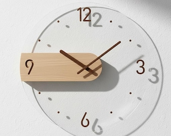 Reloj de pared de madera moderno SVG / Reloj de acrílico transparente cortado con láser / Decoración minimalista para el hogar Descarga digital