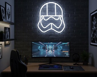 Letrero de neón con casco de soldado de asalto de Star Wars SVG/PDF / Descarga digital de arte vectorial / Archivo de corte de decoración de ciencia ficción para fanáticos
