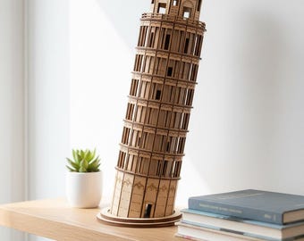Torre inclinada de Pisa (rompecabezas 3D, corte láser, madera, modelo SVG, DXF, monumento arquitectónico, plantilla para manualidades)