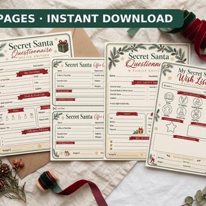 Secret Santa Questionnaire Printable Kit, Office, Family, Kids & Friends Gift Exchange Form, Sign-Up Sheet, Name Draw Slips PDF