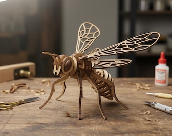 Archivo de corte láser de abeja 3D, rompecabezas de insectos de madera Svg DXF, modelo de animal de madera CNC, plantilla de artesanía DIY