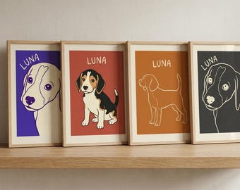 Retrato de mascota personalizado dibujado a mano, arte de perro o gato personalizado, póster digital de mascota, regalo único para mamás de mascotas, amantes de los animales, decoración de pared moderna