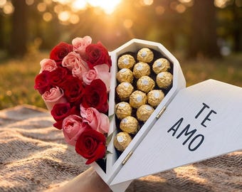 Caja de flores con forma de corazón cortada con láser, regalo de San Valentín "Te Amo"