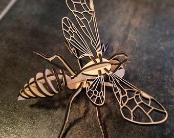 3D Bee Laser Cut File Wooden Insect Puzzle Svg DXF Cnc Wood Animal Model DIY Craft Template