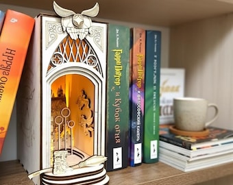Harry Potter Quidditch Book Nook | Lighted Wooden Shelf Insert | Magical Fan Gift for Book Lovers